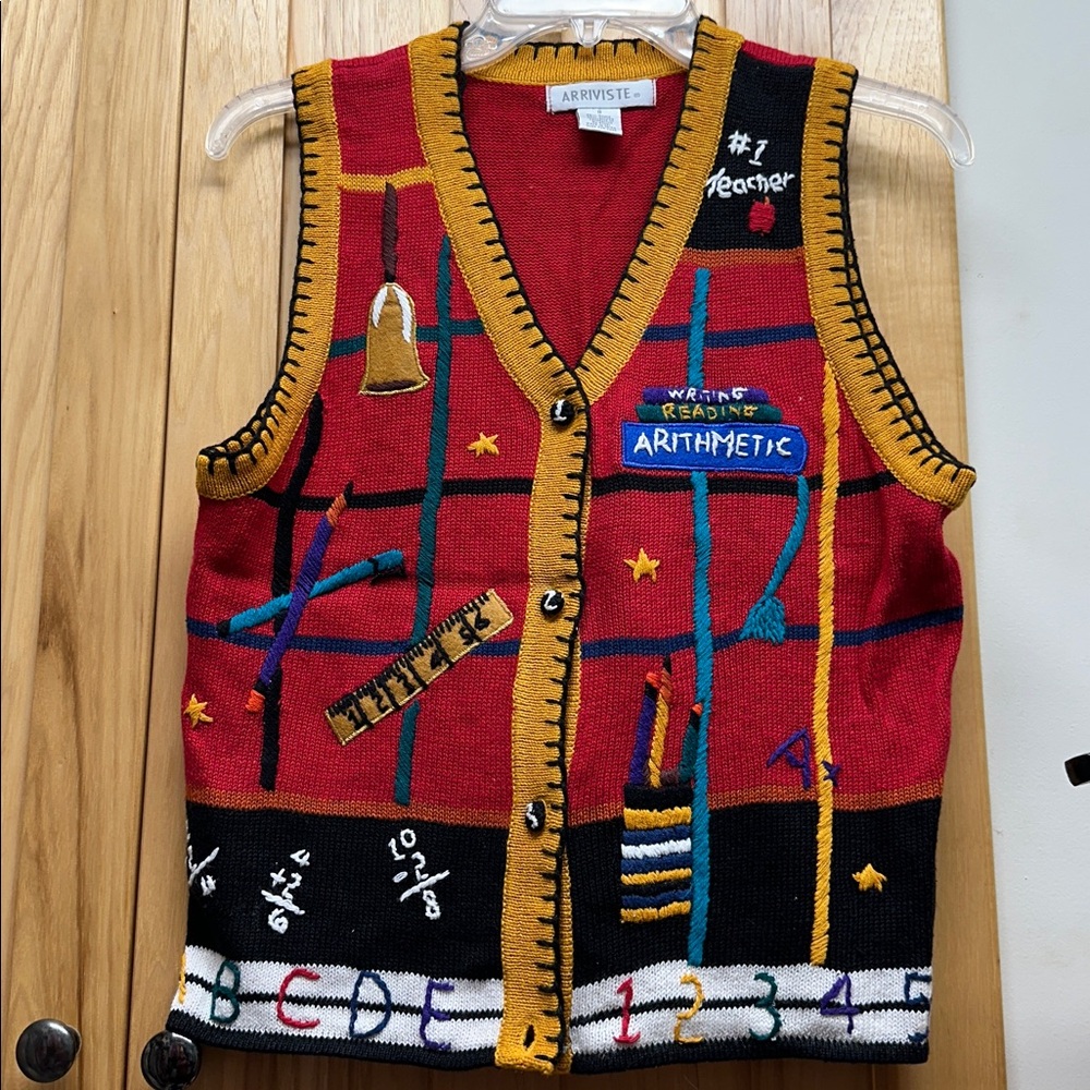 Arriviste Knit Teacher Vest with Bold Patterns Vintage